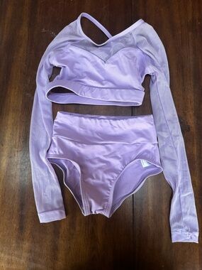 Lilac Two-Piece Mesh Long Sleeve dance Set